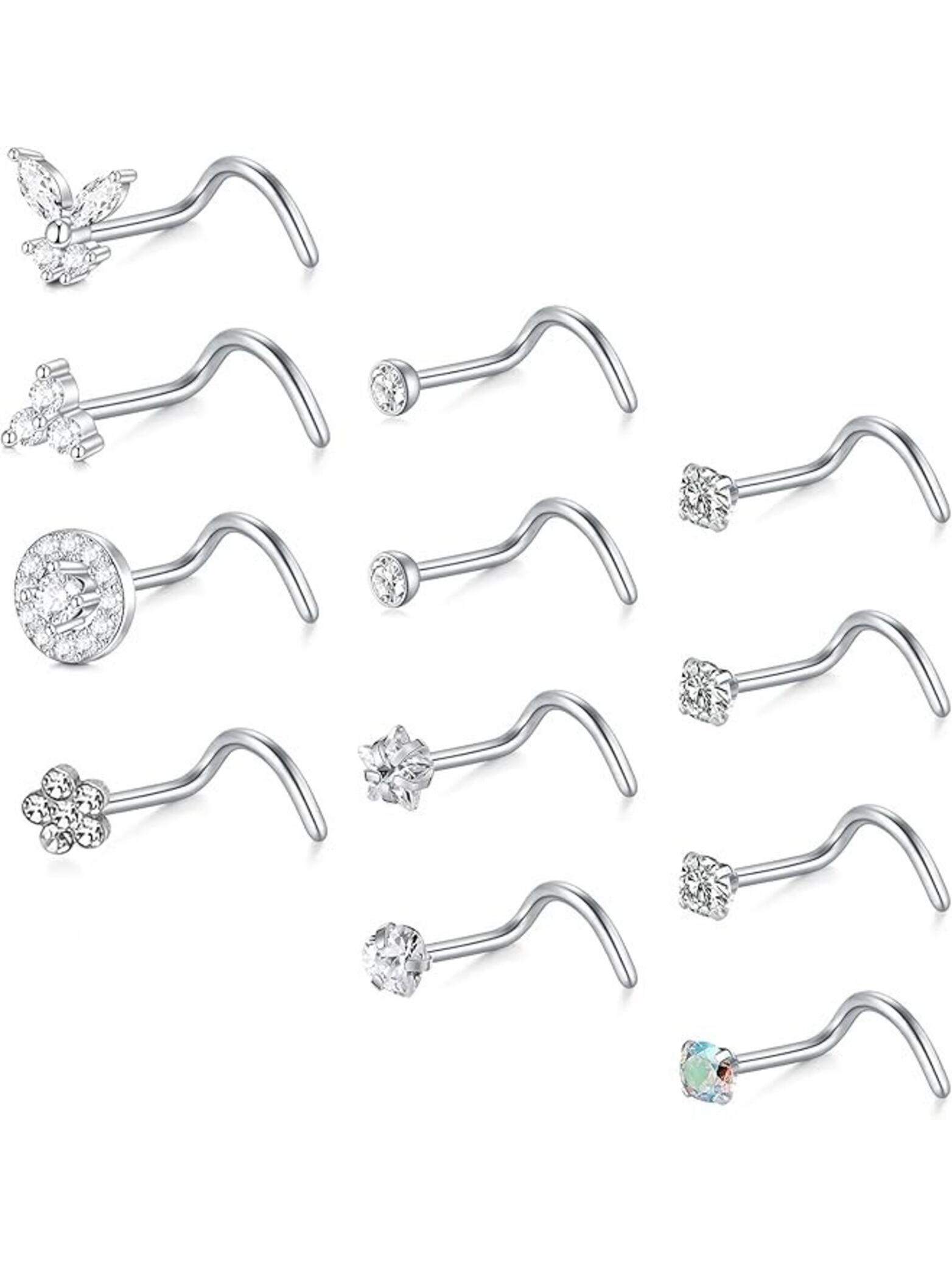 Briana Williams Nose Studs Rings For Women 18g Corkscrew Silver Surgical Steel